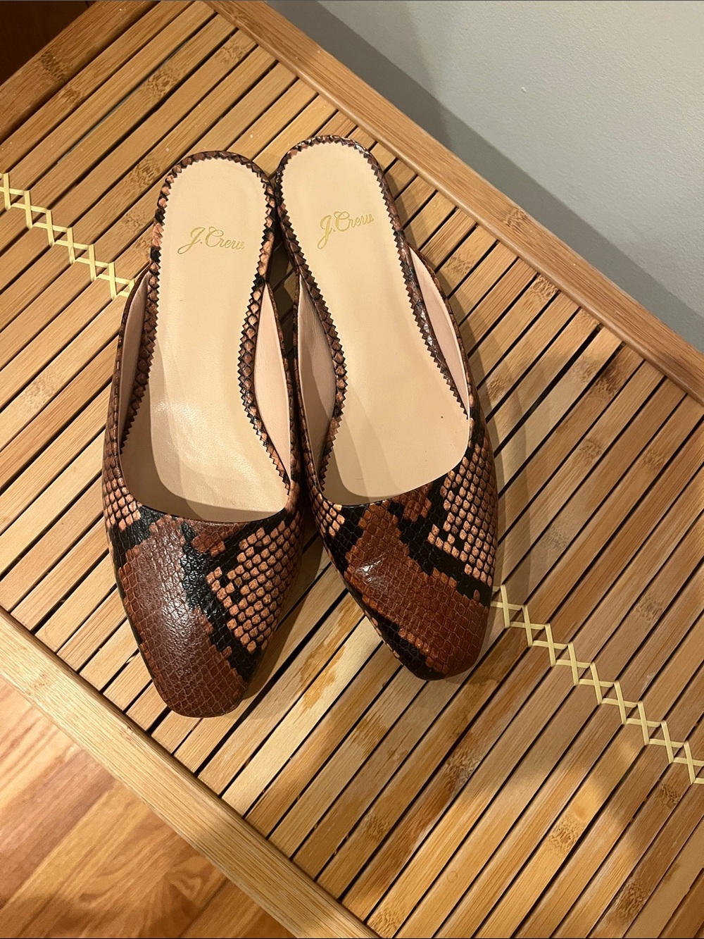 J. Crew Brown & Black Snake-Print Slide Mules